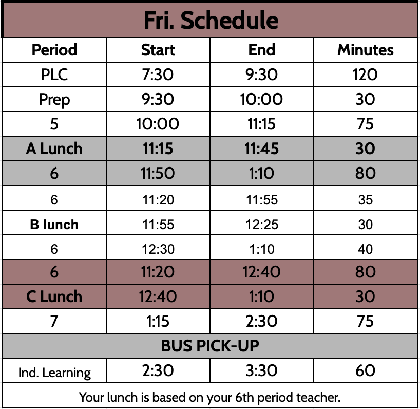 Friday Bell Schedule